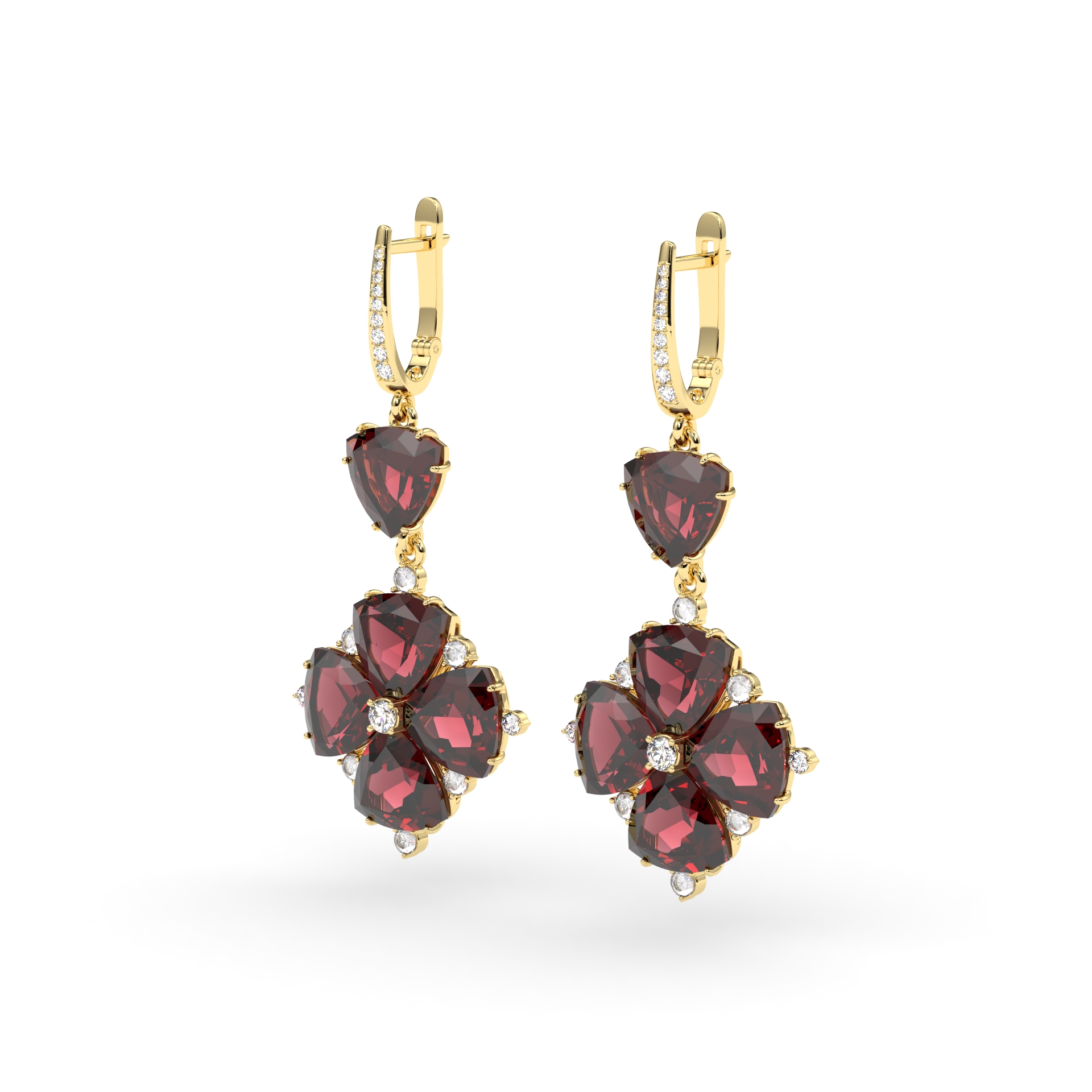 Золоті сережки 1702103943002 з Жовтого золота з каменем Гранат вагою 4.94г.