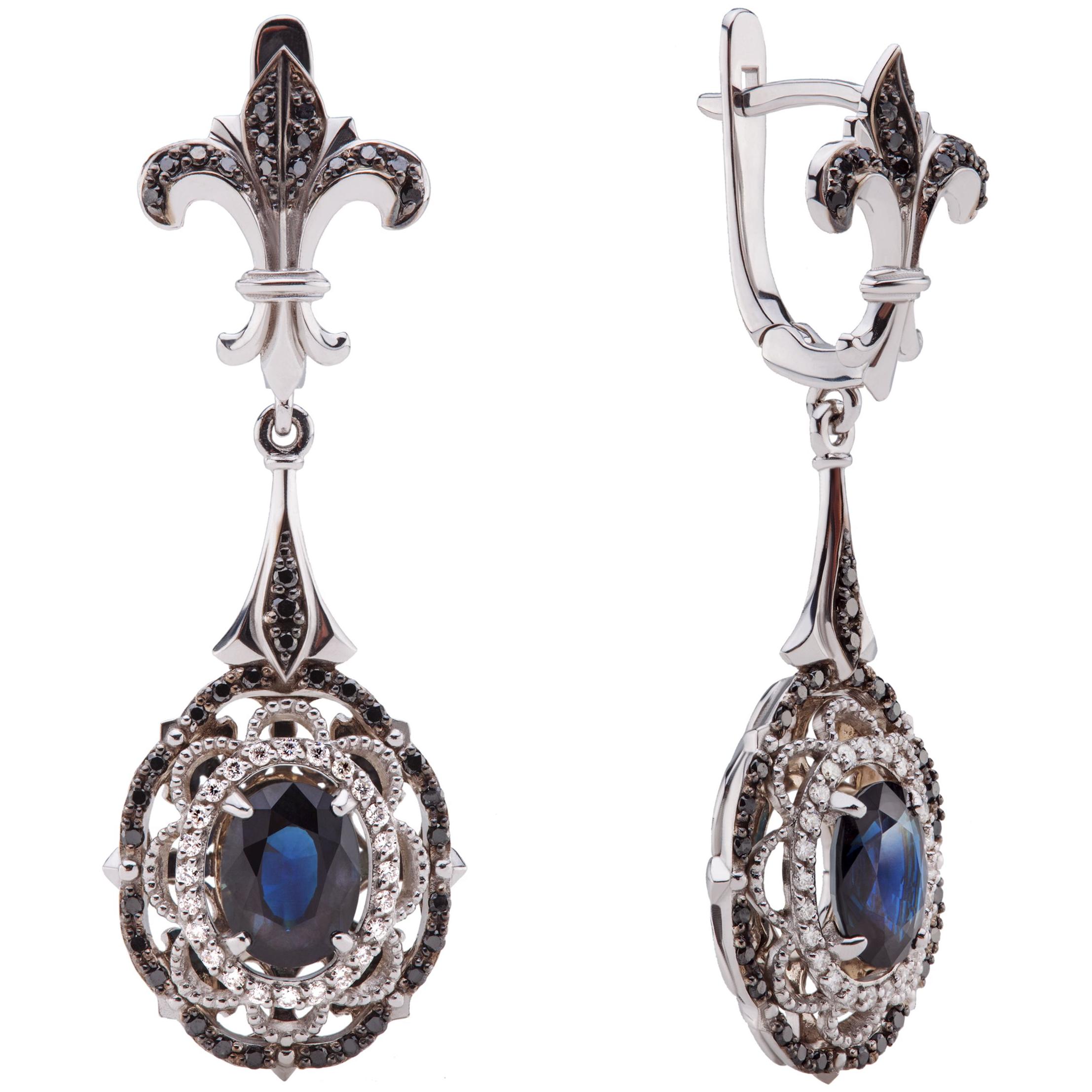 Сережки з колекції "Fleur de Lys" із білого золота та камінням Сапфір синій та Діамантами