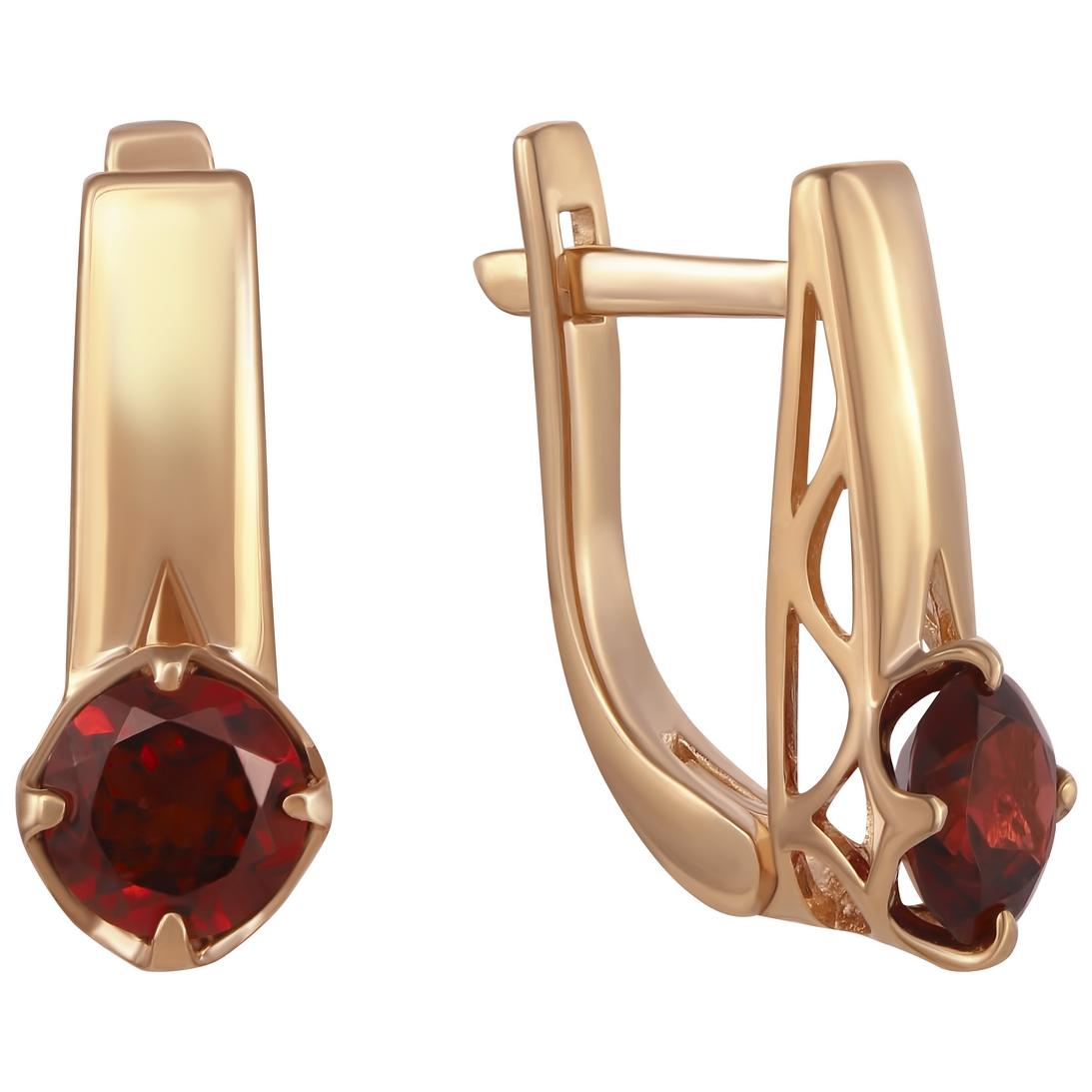 Сережки з червоного золота та натуральним камінням Гранат