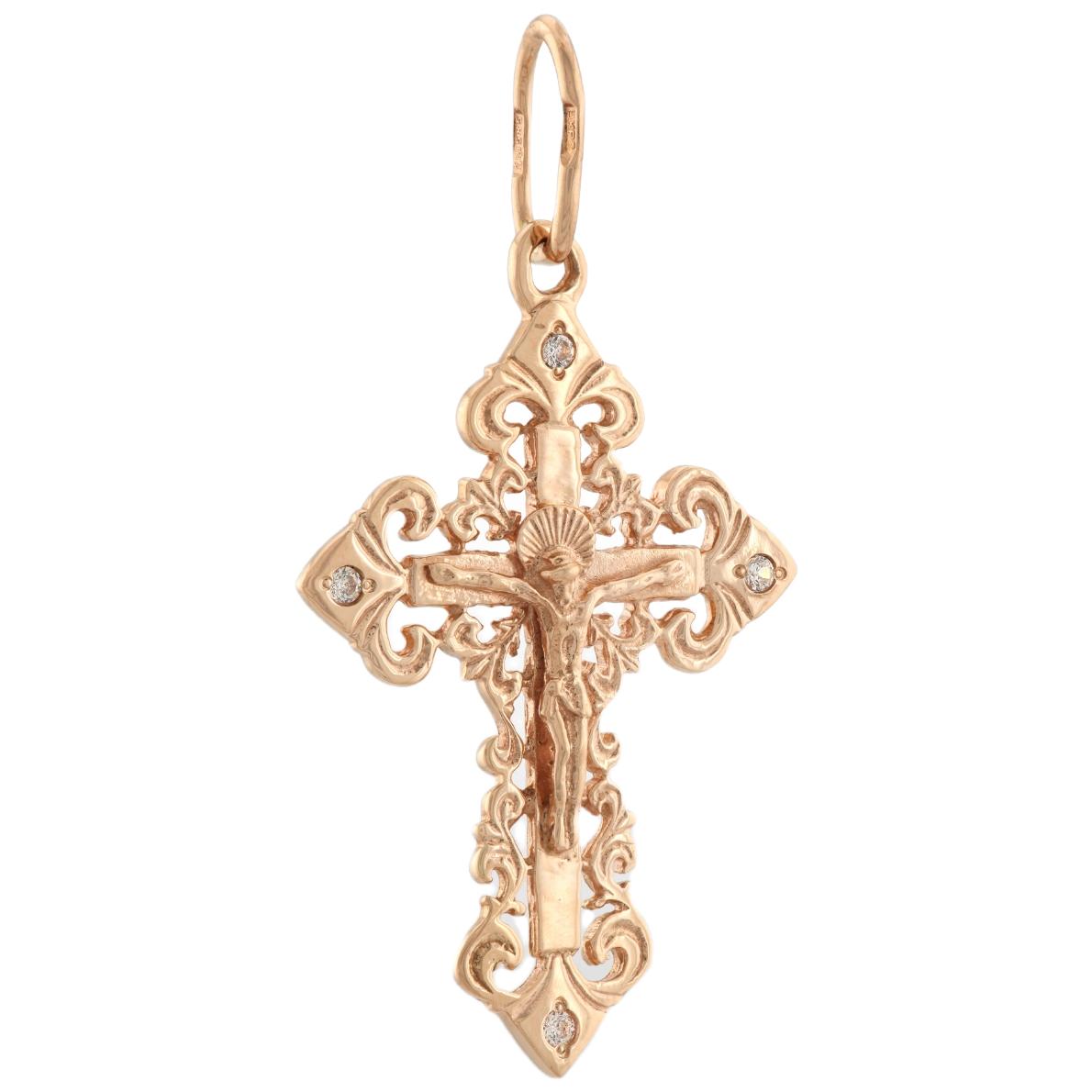 Золотий хрестик 370414291001 з Червоного золота з каменем К.Цирконій